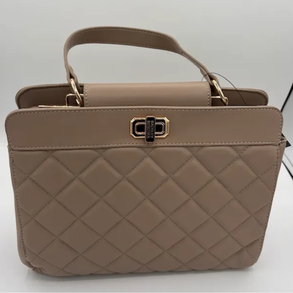 New Badgley Mischka Quilted Taupe Mini Tote Bag